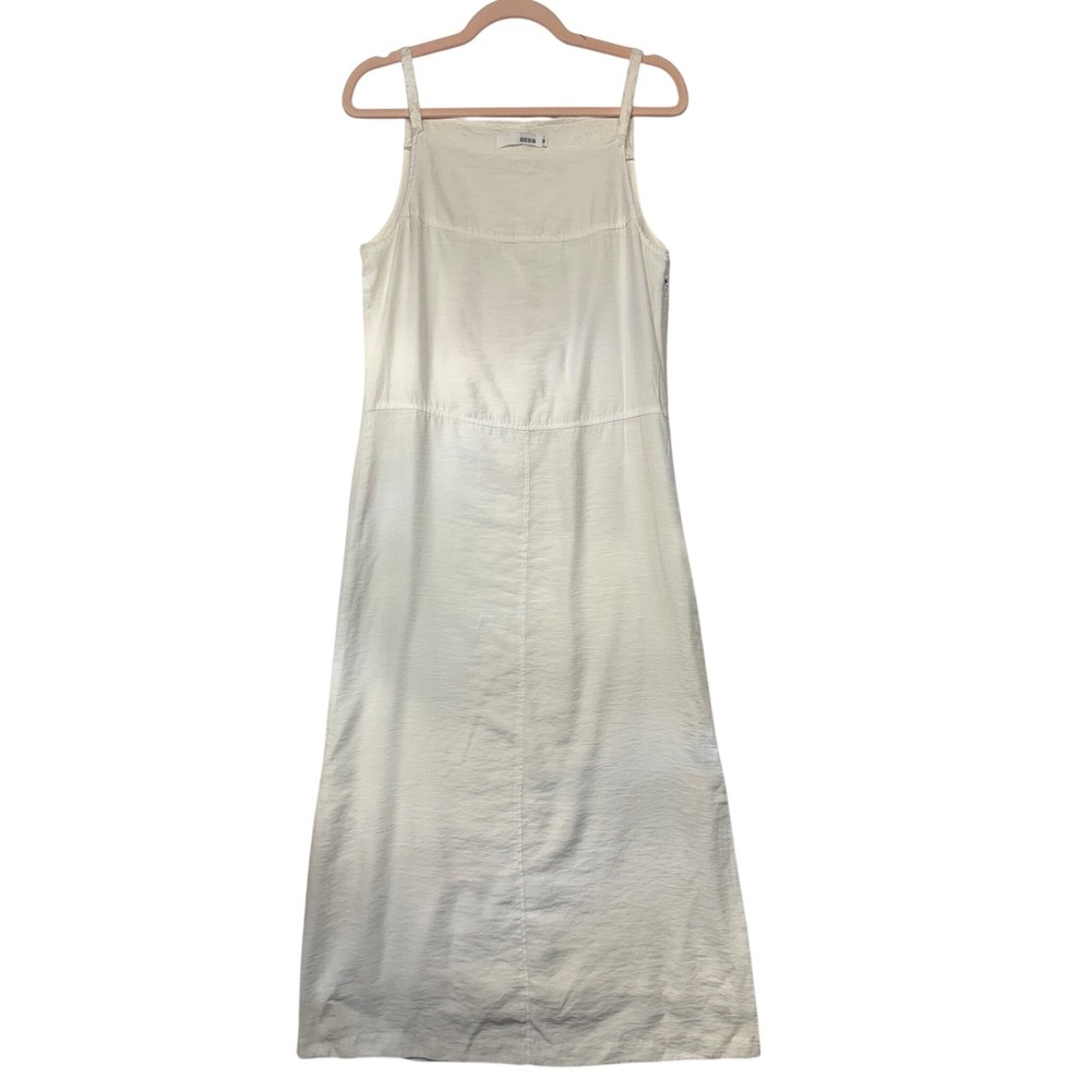BESS Cream Midi Dress Womens Size Medium Square Neck‎ Spaghetti Strap Minimalist
